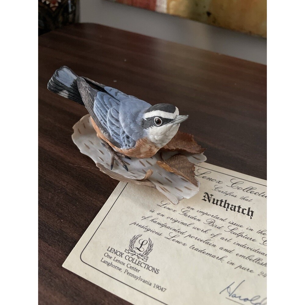 Lenox Garden Bird Collection Red-breasted Nuthatch Porcelain Figurine COA 1987